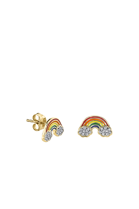 Kids Rainbow Earrings, 14k Yellow Gold & Diamonds